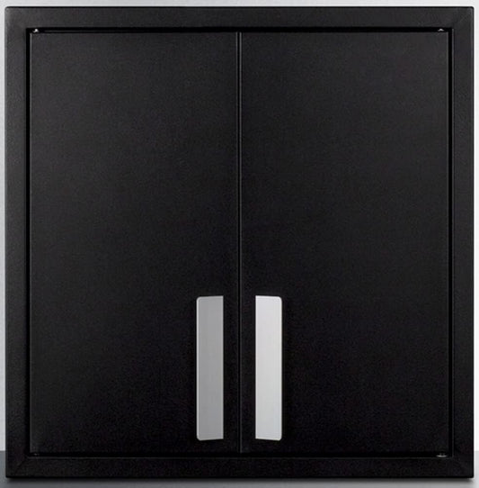 Summit Appliance CAB18TALLBLK 18' Wide Wall Cabinet with Powder Coated Metal Construction in a Black Finish with Two Shelves, French Doors, and Angled Steel Handles
