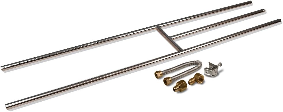 Golden Flame 48" x 8" (Natural Gas) Fire Pit and Fireplace H-Burner (304 Series SS) w\/Connection Kit