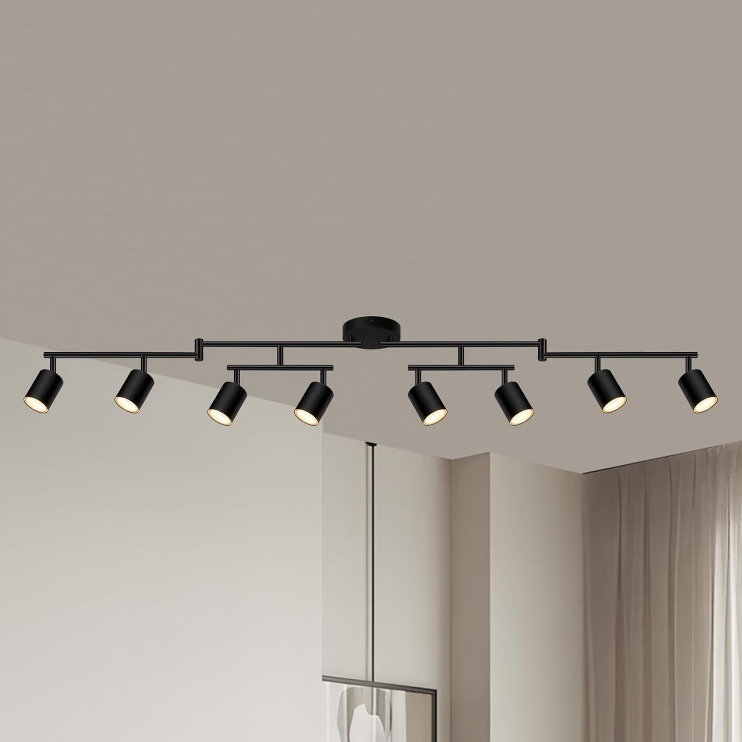 AUQUEE 8 Light Track Lighting Fixtures Ceiling, Matte Black Kichen Track Lighting Fixtures, Rotatable Light Heads, Adjustable Modern LED Track Lights for Kitchen\/Hallway, No GU10 Bulb