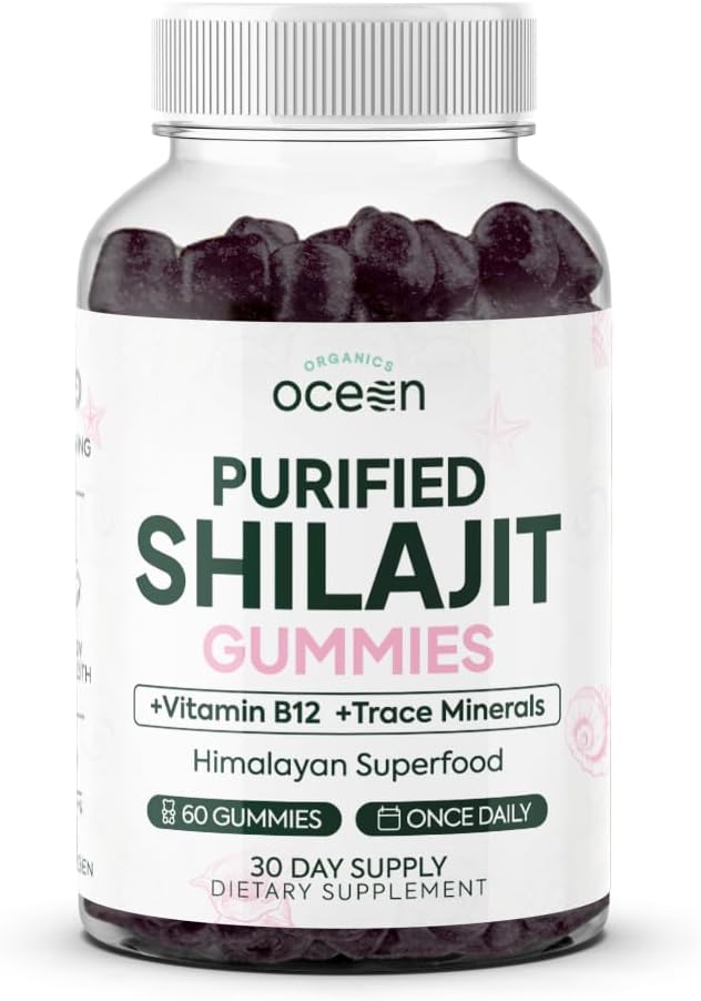 Shilajit for Men and Women - Natural Supplement with Vitamin B12, Chromium and Selenium for Age-Defying, Energy, Hormone Support and More - 60 Shilajit Gummies