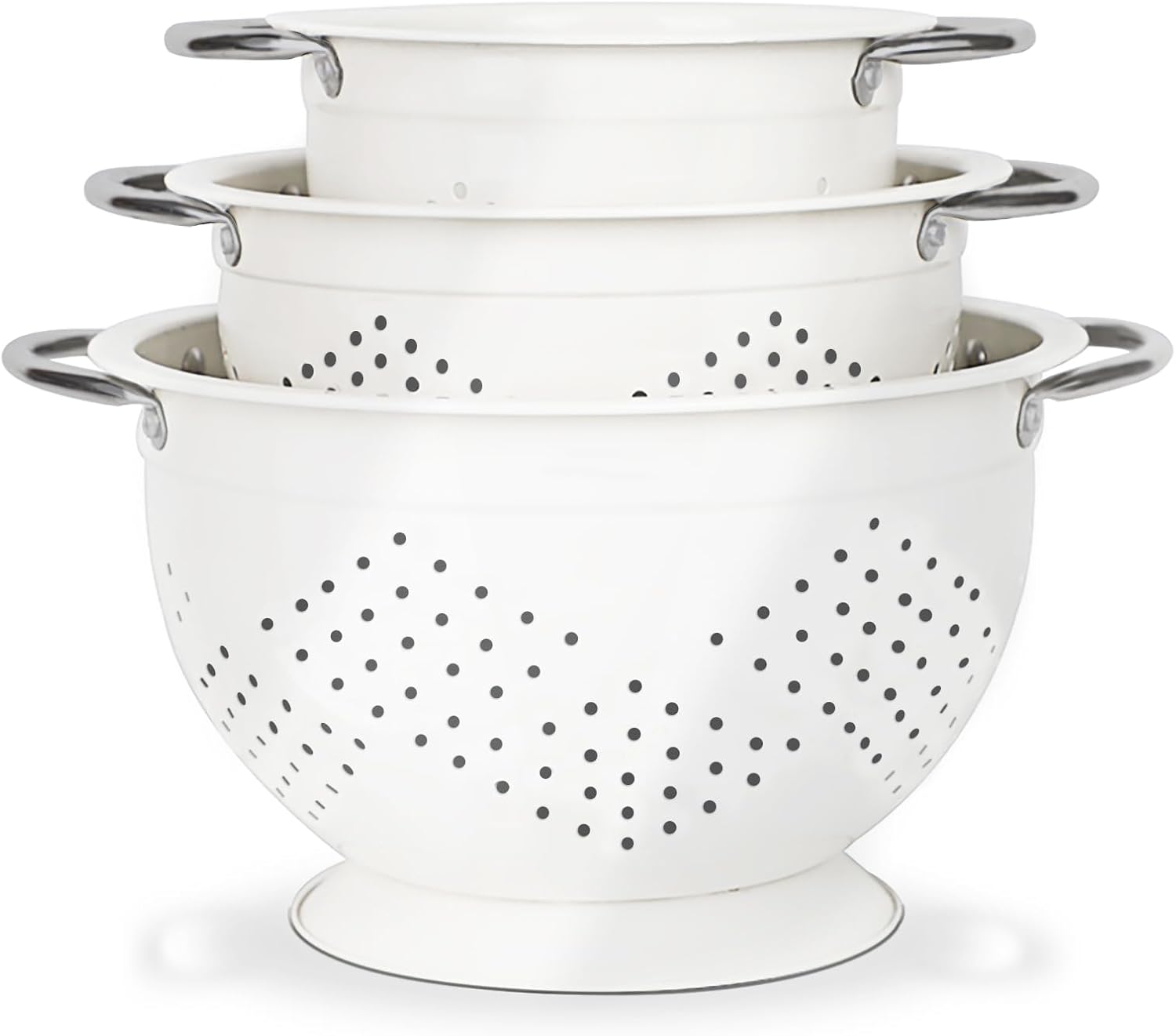 Hillbond Colander Set for Kitchen, 1.5, 3, 5 Qt Stainless Steel Handle Food Strainers and Colanders for Pasta, Vegetables, and Fruits, Coated Metal Kitchen Essential Colanders