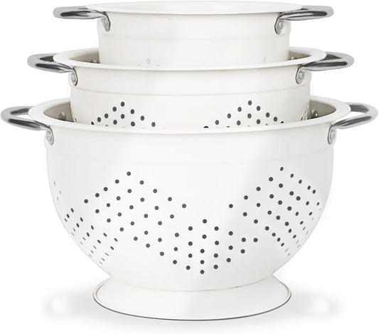 Hillbond Colander Set for Kitchen, 1.5, 3, 5 Qt Stainless Steel Handle Food Strainers and Colanders for Pasta, Vegetables, and Fruits, Coated Metal Kitchen Essential Colanders