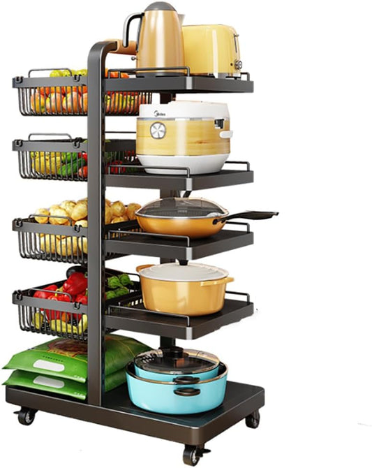 Three-Dimensional Kitchen Storage Rack, Adjustable Microwave Storage Rack, Metal Storage Rack with Universal Wheels, Large Capacity to Save Space