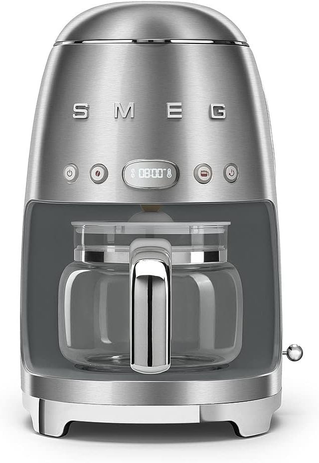 Smeg DCF02SSUK Drip Coffee Machine, Auto-Start Mode, Reuseable Filter, Digital Display, Anti-Drip System, Aroma Intensity Option, 1.4 Litre Tank, Stainless Steel