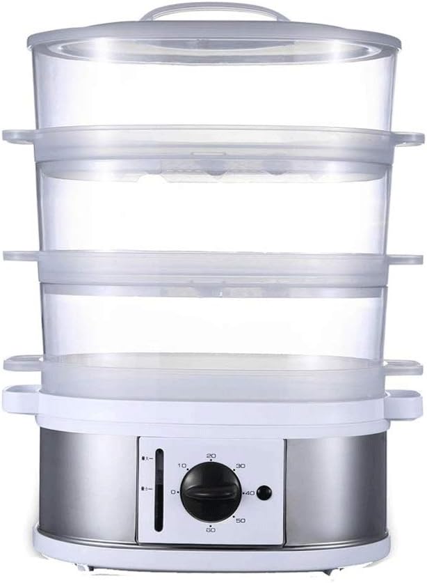 Electric Food Steamer, Vegetable Steamer 3 Layers Stackable Baskets with Timer, Diameter 32cm Blue