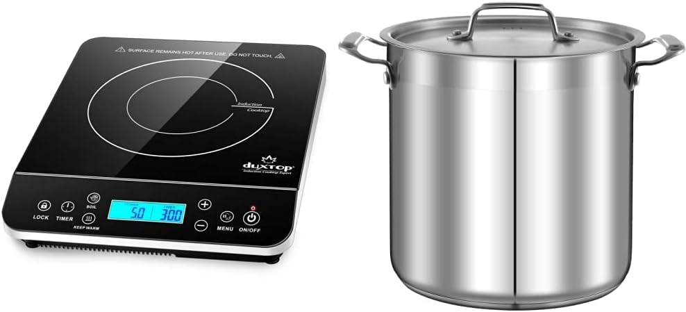 Duxtop Portable Induction Cooktop, Countertop Burner Induction Hot Plate & Stainless Steel Cookware Stock Pot - 24 Quart