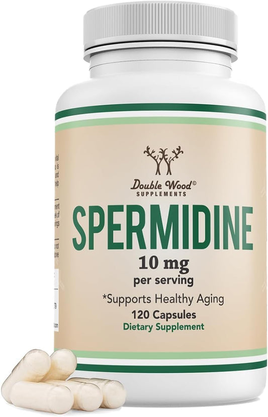 Spermidine Supplement (10mg of 99% Spermidine 3HCL - Third Party Tested) 120 Capsules - Over 100x More Potent Than Wheat Germ Extract for Cell Membrane, Telomere Health and Aging by Double Wood