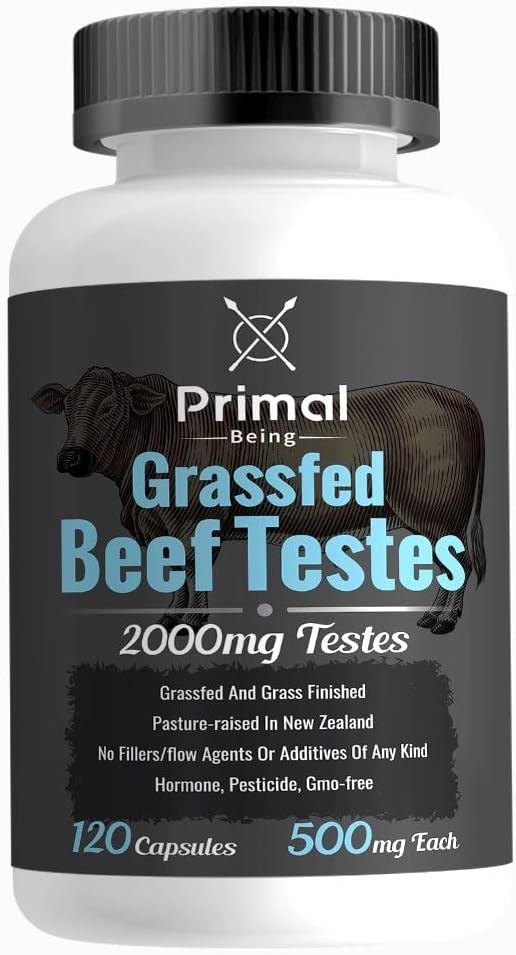 Primal Being Grassfed Beef Testes Capsules – Nutrient-Dense Beef Organ Supplement for Men, New Zealand Sourced, 120 Capsules