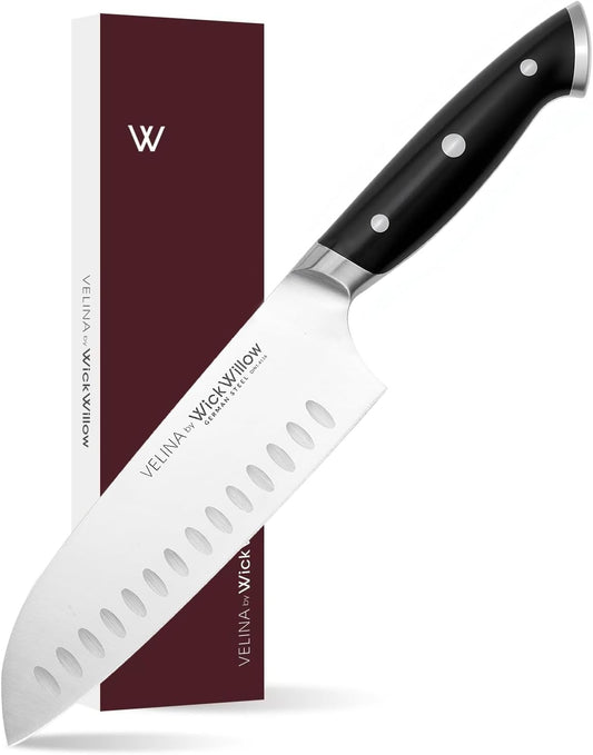 7” Santoku Knife – Razor Sharp German Steel DIN1.4116 – Japanese-Style Vegetable Knife for Chopping, Slicing & Mincing – Full Tang & Ergonomic Handle – Chefs kitchen Knife – Gift Box – Velina series