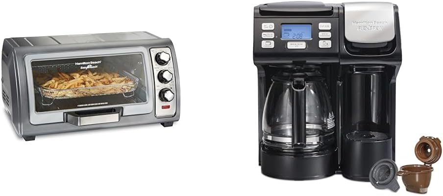 Hamilton Beach Toaster Oven Air Fryer Combo with Large Capacity, Fits 6 Slices or 12” Pizza & FlexBrew Trio 2-Way Coffee Maker, Compatible with K-Cup Pods or Grounds
