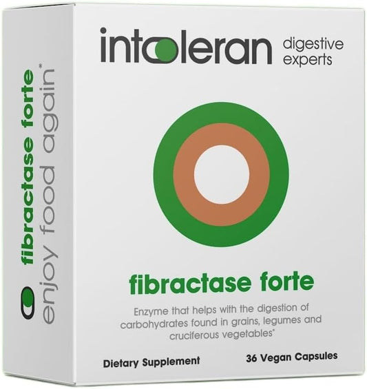 Fibractase Forte Digestive Enzymes - 36 Capsules | Supplement for Fructans & Galactans Intolerance | Helps Digest Carbohydrates; Grains, Legumes, Onion, Garlic & wheats | Pure and Vegan