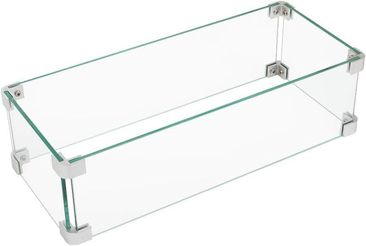 SUNBURY Glass Wind Guard Fence, 36 x 10 x 5.5 Inch Rectangle Fire Table Accessory Shield