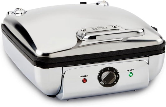 All-Clad Stainless Steel Waffle Maker 4 Section, Thick Belgium Waffle Makers, Upright Storage 1600 Watts, Nonstick, 6 Browning Levels, Dishwasher Safe, Silver