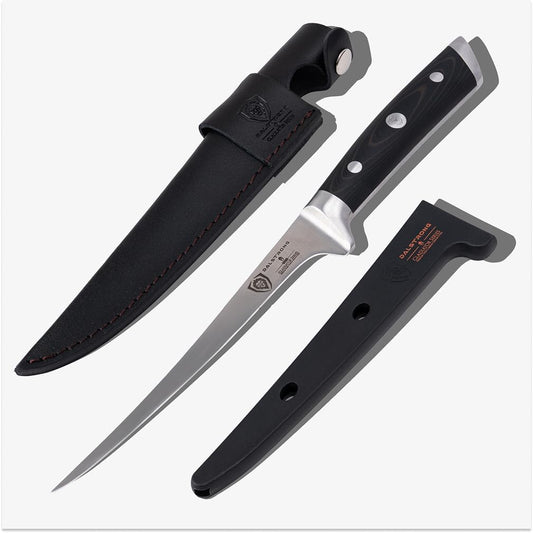 Dalstrong Fillet Knife - 7 inch Flexible Blade - Gladiator Series Elite - High Carbon German Steel - Black G10 Handle Boning Knife - w\/Two Sheaths - Razor Sharp Kitchen Knife Gift - NSF Certified
