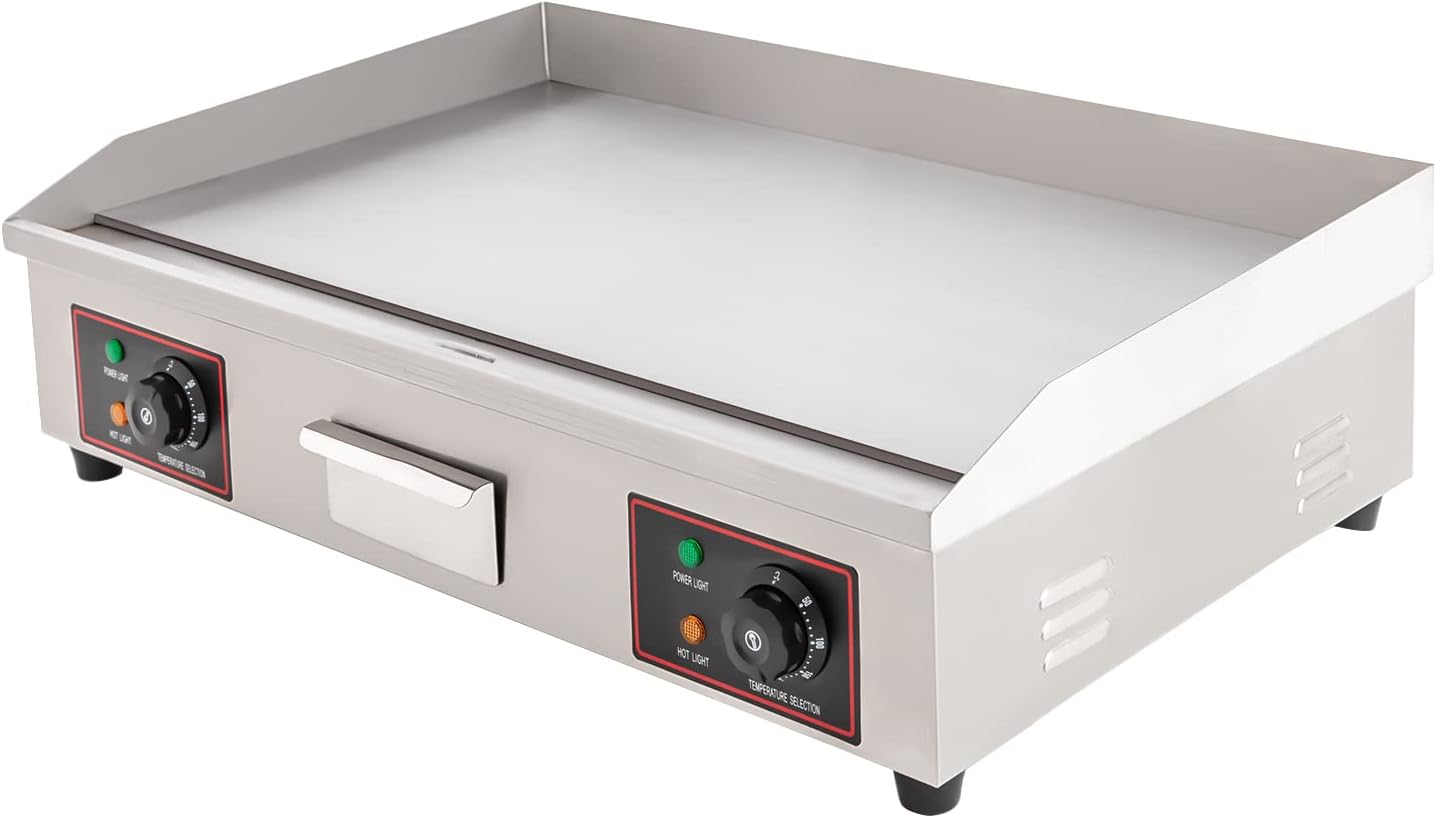3000W Food Grade Stainless Steel Electric Griddle, Flat Top Grill with Adjustable Temperature Control 122°F-572°F, Commercial Electric Griddle for Home Restaurant