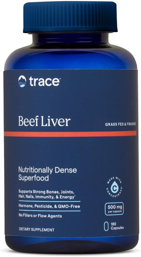 Trace Minerals Beef Liver, 500mg - Bone Health & Energy Support Supplement - Nutritional Supplement Aids Healthy Skin & Immunity - Beef Liver Supports Healthy Organs - 180 Capsules (30 Servings)