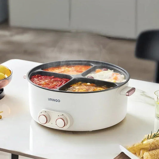 Mandarin Duck Electric Chafing Dish Four-Grid Multi-Functional Household 6 Liters Capacity Integrated Hot Pot Electric Caldron for Busy Person