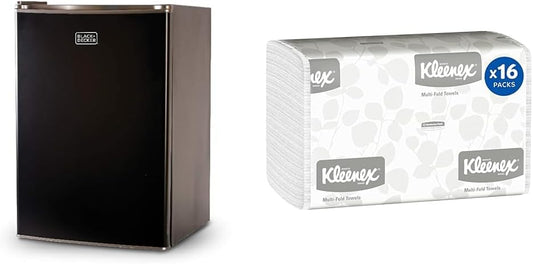 BLACK+DECKER 2.5 Cu Ft Mini Fridge Bundle with Kleenex 2,400 Sheet Multifold Paper Towels (16 Packs)