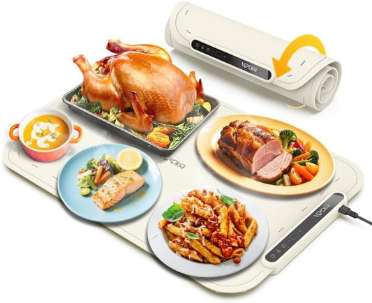 Warming Mat for Food, VEPOKA Food Warmer Mat for Countertop, Electric Warming Tray with 7 Temp Levels & Auto Shut-Off, Food Warmers for Parties, Ideal Gift for Kitchen & Buffet Use