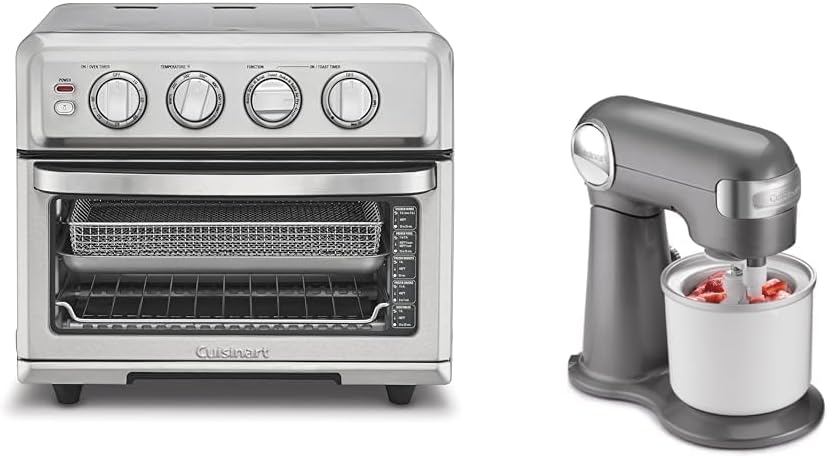 Cuisinart Air Fryer + Convection Toaster Oven, 8-1 Oven with Bake, Grill, Broil & Warm Options, Stainless Steel, TOA-70 & Fresh Fruit & Ice Cream Maker Attachment, White
