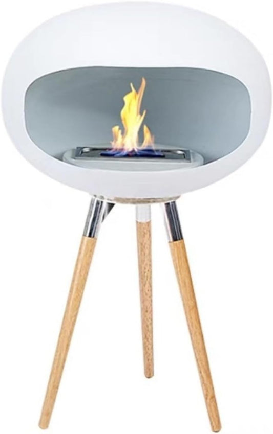Modern Art Minimalist Wooden Leg Tripod Fireplace Available in Two Heights, Black or White Real-Flame Decorative Fireplace Bringing a Touch of Comfort and Warmth to Your Winter (White, 17.7in)
