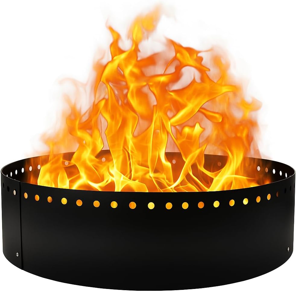 FEBTECH Smokeless Fire Ring Liner - 48" x 12" - Heat Resistant Coated Carbon Steel Portable Firepit Insert - Versatile DIY Fire Ring for in and Above Ground - Perfect for Backyard & Outdoor Bonfire