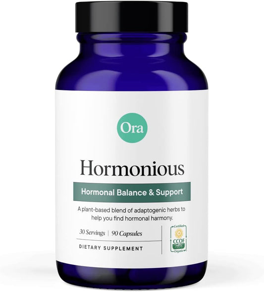 Ora Organic Natural Hormone Balance Supplement & Hormonal Acne Relief for Women - Support Skin, Mood, Energy, PMS & Menopause - Ashwagandha, Maca, Burdock Root, Cordyceps & VIT C - 90 Capsules