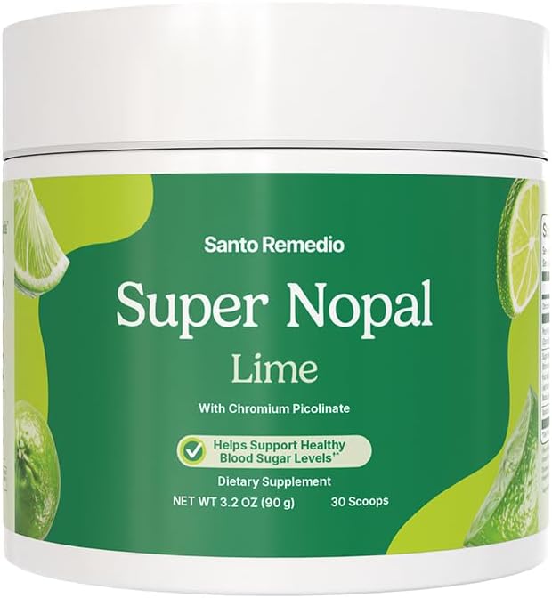 Santo Remedio Super Nopal Powder, Lime Flavor, Exclusive Formula with Nopal, and Vanadyl Sulfate. 90 Grams (30 Servings)
