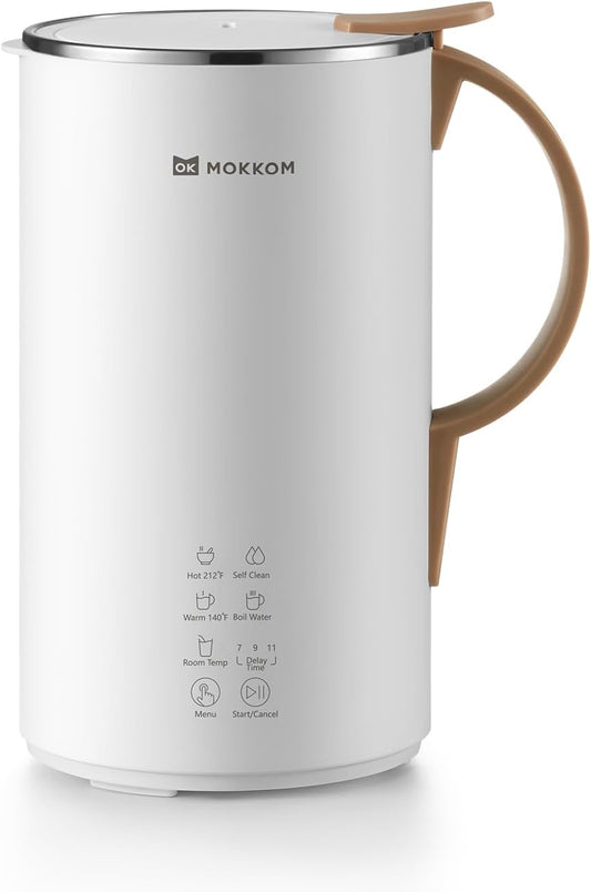 OK MOKKOM Automatic Nut Milk Maker 20 oz Soy Milk Maker, Homemade Almond, Oat, Coconut, Soy, Plant-Based Milk Dairy Free Beverages, Almond Milk Maker with Delay Start\/Boild Water\/Self Clean - White