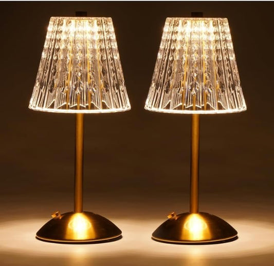 Nusogon Cordless Touch Table Lamp, 3500mAh LED Rechargeable Small Dask Lamp, 3 Colors Dimmable Battery Operated Crysta Lamp for Bedroom Restaurant Kitchen Home Decor, Gold, 2pcs