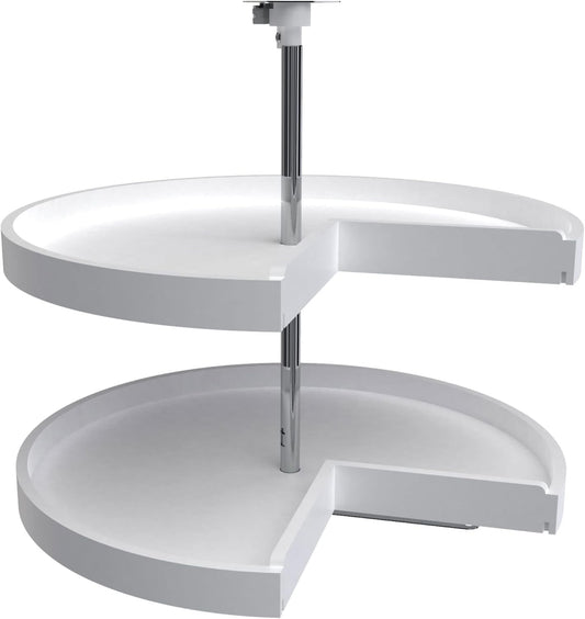 Rev-A-Shelf 2 Tier Pie-Cut Lazy Susan for Corner Base Cabinets, Plastic, 28" Double Shelf Swivel Kitchen Spice and Can Organizer, White, 6942-28-11-52