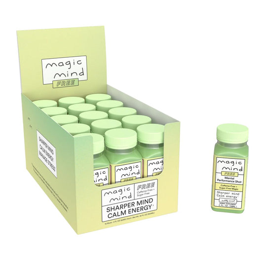 Magic Mind FREE Energy and Focus Drink Shots - Stress Relieving, No Jitters, Ashwagandha, Vitamin B12, Vitamin C, Matcha Green Tea, Functional Mushrooms Caffeine Free - 2 FL Oz (15 Pack)