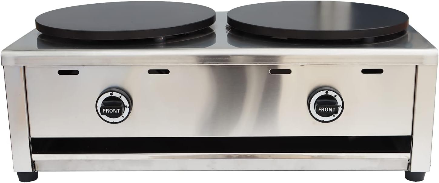 New Crepes Maker Commercial Pancake Fruit Machine Double Heads LP Gas