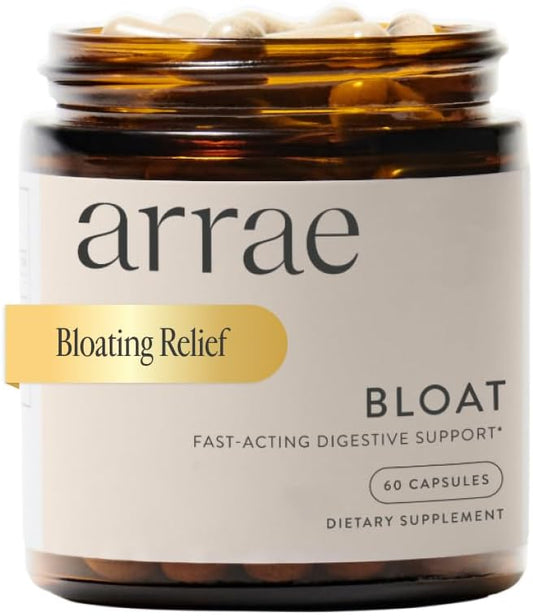 Arrae Fast-Acting Bloating Relief Digestive Enzymes, All Natural Bloat, Gas & Indigestion Relief Capsules, 60 Count
