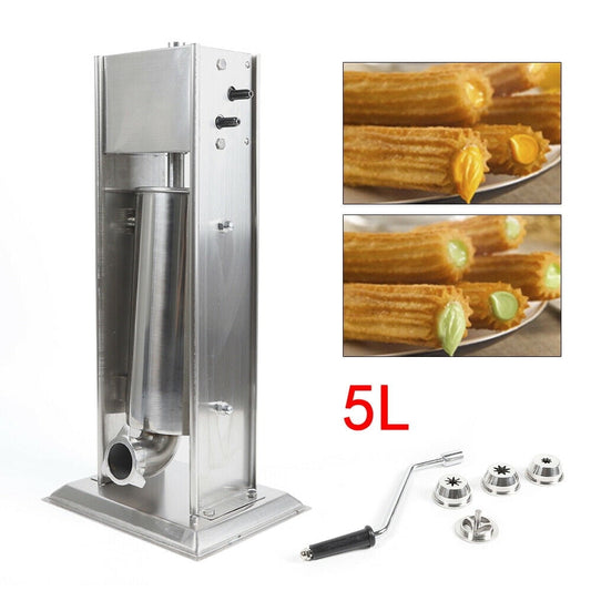 5L Commercial Electric Churro Maker w/ 4 Nozzles, Heavy Duty Stainless Steel Latin Fruit Machine Restaurant