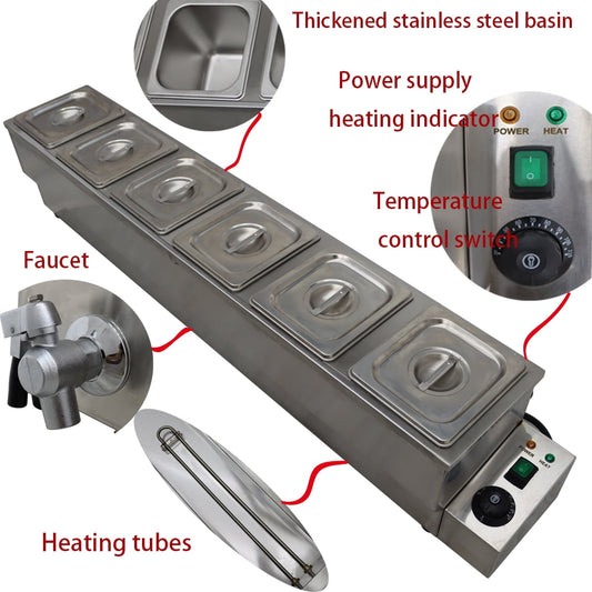 6-1/6 Pan Buffet Food Warmer Large Capacity Stainless Steel Coffee Shops Pubs Hotels Restaurants 110V 1500W 0℃-95℃
