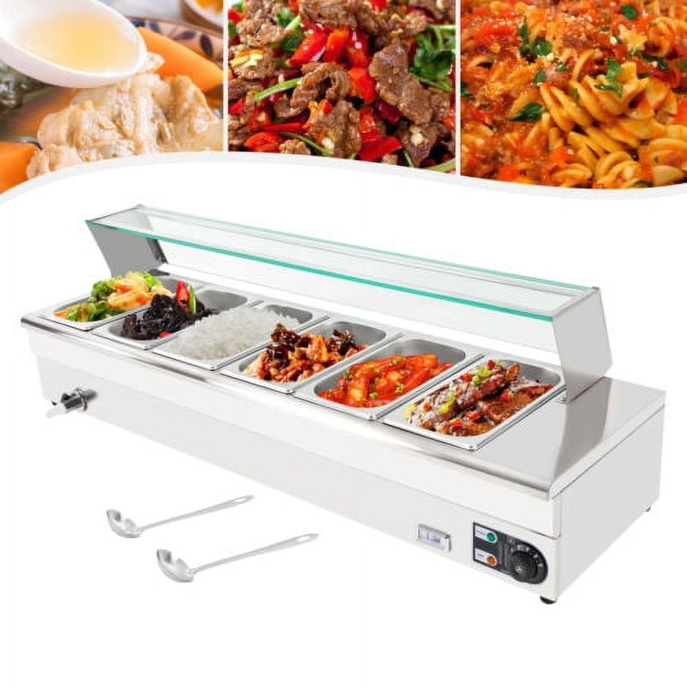 6-Pan Electric Food Warmer Steam Table Buffet Bain Marie Countertop Commercial