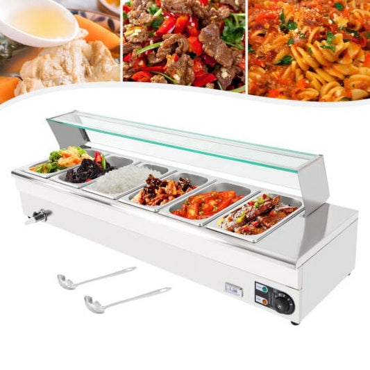 6-Pan Electric Food Warmer Steam Table Buffet Bain Marie Countertop Commercial