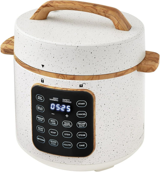 6 Qt Pressure Cooker with Touch Control Display, Linen Speckle, New