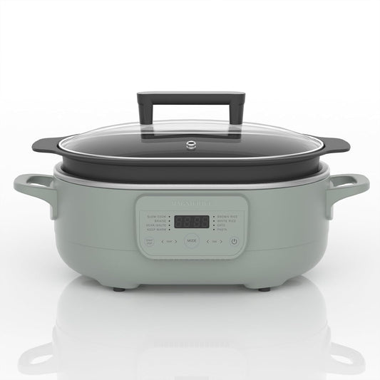 6 Quart Casserole Programmable Slow Cooker Multi-Cooker with 8-in-1 Dutch Oven, Pasta, Wooden Spoon, Nonstick, Oven Safe Pot to 500°F Olive Olive