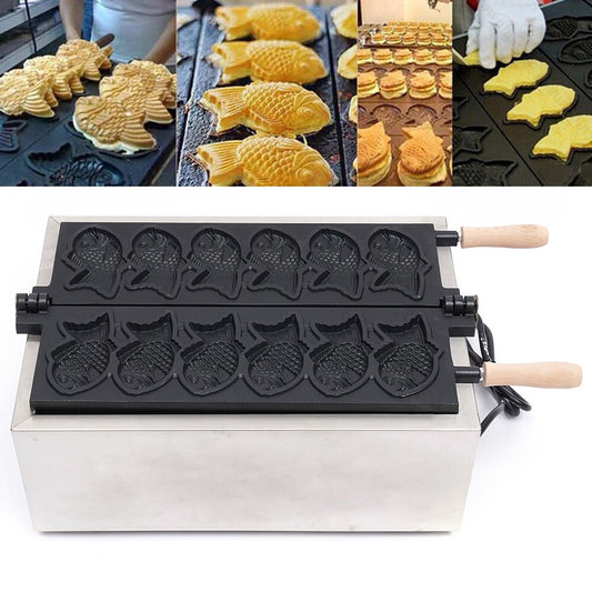 6-Slot Fish-Shaped Waffle Maker – Stainless Steel, Non-Stick, High-Efficiency, Smart Control, Easy Clean – For Home & Commercial Use