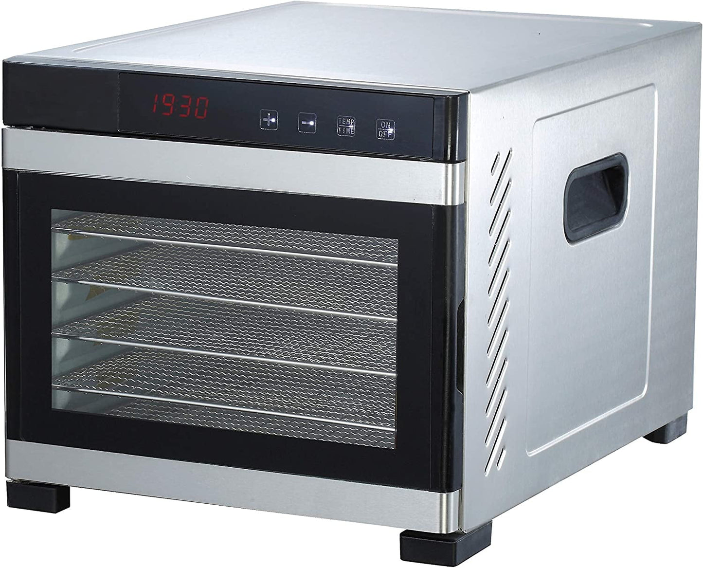 6 Tray All Stainless Steel Dehydrator with Glass Door and Digital Timer and Temperature Control for Fruit, Vegetables, Dog Treats, Fruit Leathers and More Quiet and Convenient