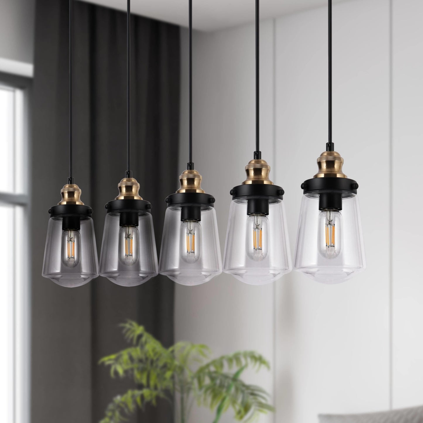 Uolfin 5 -Light 32'' L Black and Electroplated Copper Modern/contemporary Clear glass Linear Large Hanging Kitchen island light