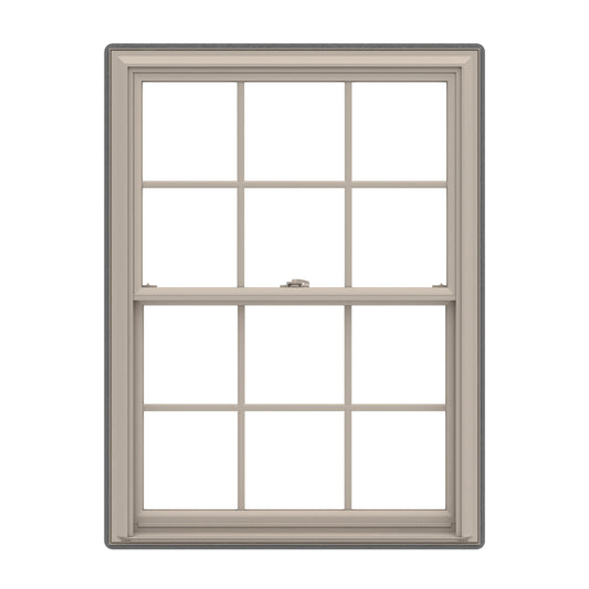 Pella 150 Series 23-1/2-in x 41-1/2-in Fossil Fossil Vinyl Replacement Double Hung Window Low-E argon Double Pane Glass with Grids (Full Screen Included)