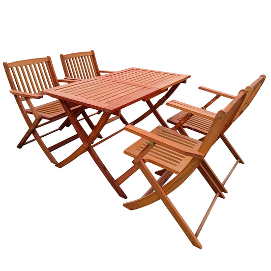 Forclover Patio 5-Piece Dining Set 5 -Piece Teak Patio Dining Set Wood Rectangle Table with 4 Stationary Chairs