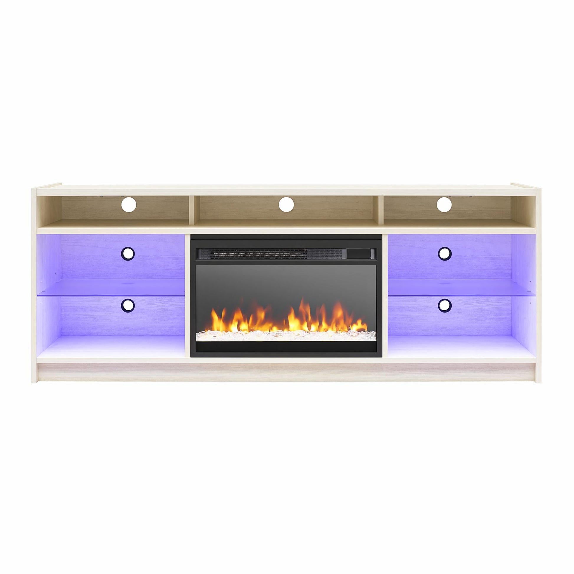 Ameriwood Home 60.87-in W Ivory Oak TV Stand with Fan-forced Flat wall Electric Fireplace with Remote Control Included