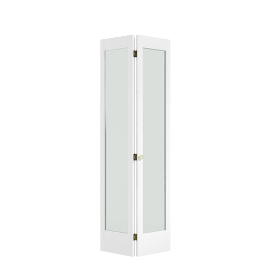 EightDoors 24-in x 80-in White primed 1-panel square Frosted glass Smooth Solid core Primed Pine Wood Closet Bifold Door ( Hardware Included )