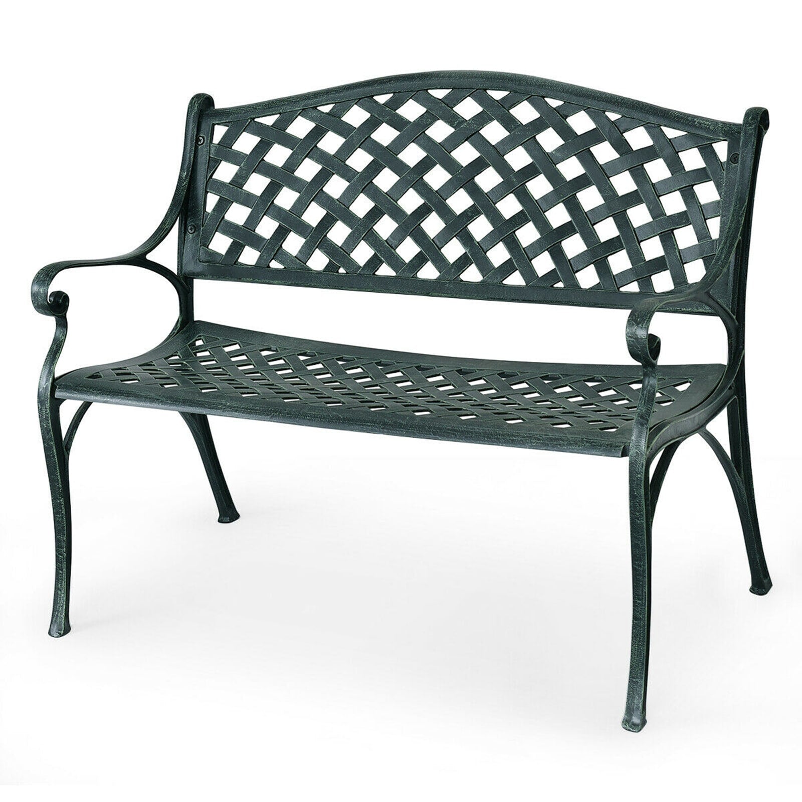 WELLFOR 40-in W x 33-in H Ancient Green Aluminum Garden Bench