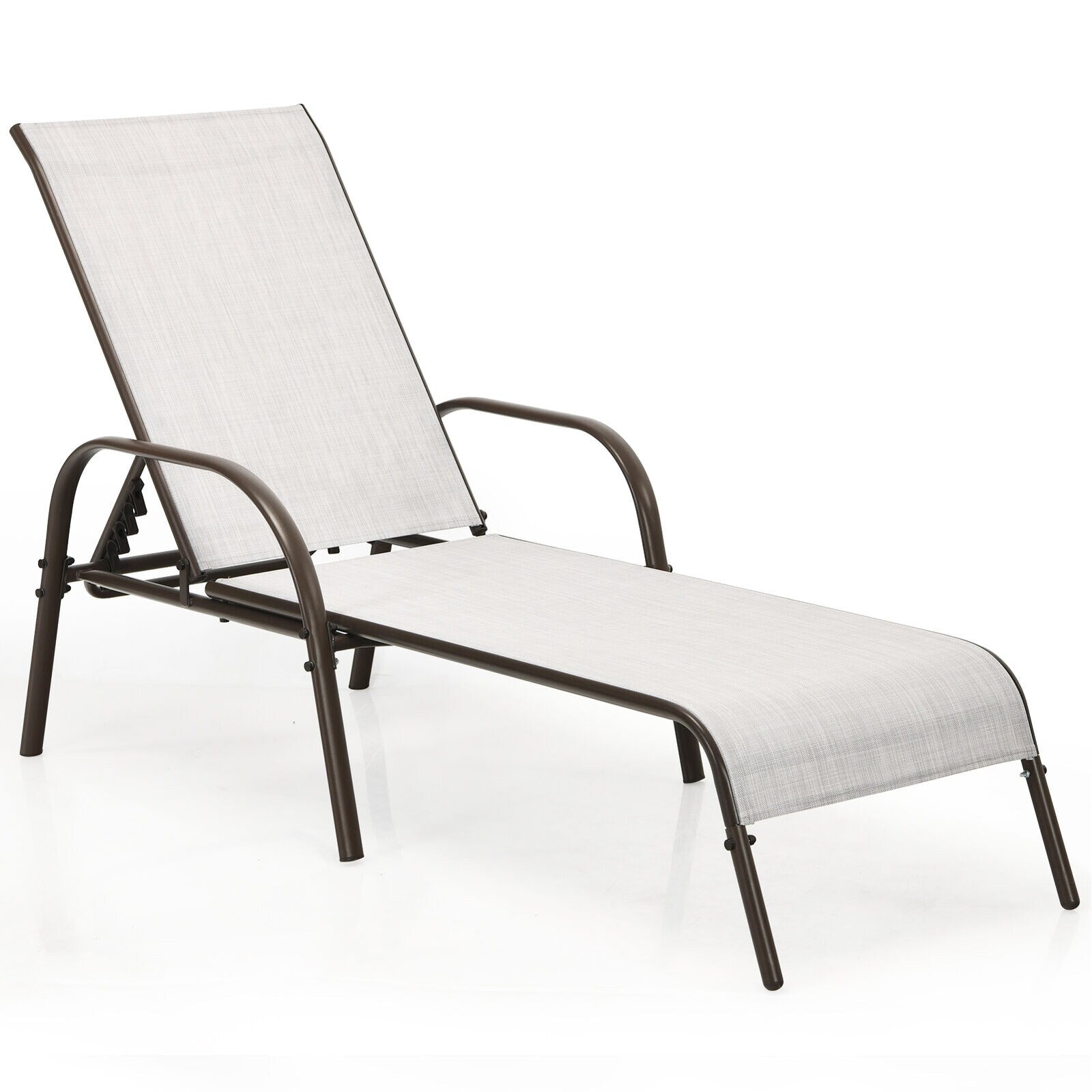 WELLFOR Gray Steel Frame Stationary Chaise Lounge Chair with Gray Solid Seat