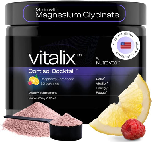 Vitalix Cortisol Cocktail–Premium Calm Drink Mix | Cortisol Supplements for Women & Men + Cortisol Detox | Ashwagandha KSM 66, Magnesium Glycinate, L Theanine | Raspberry Lemonade – 30 Servings